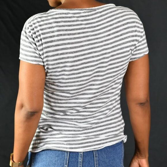 Stateside Striped Tee Gray Crewneck Side Tie T Shirt Top Short Sleeve Size XS - Picture 2 of 12
